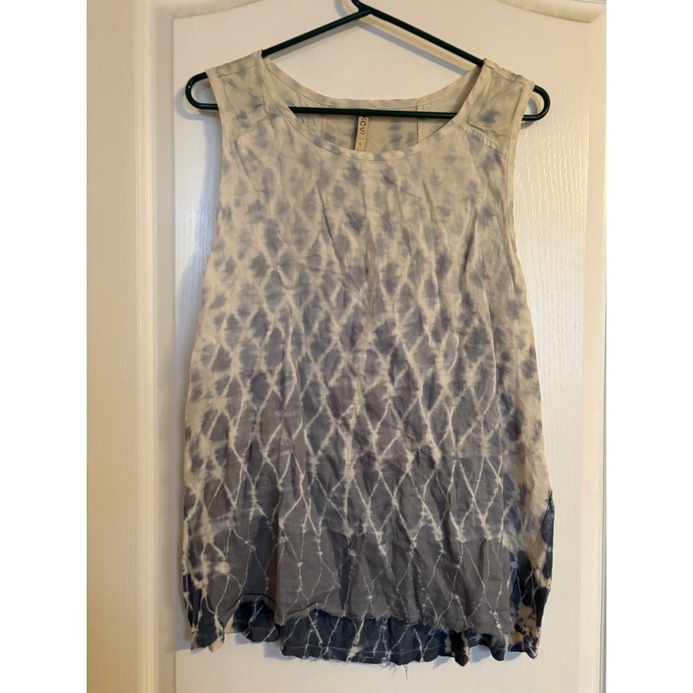 XCVI Tank Top Womens Large Blue White Excellent Tie Dye Linen Blend 13781